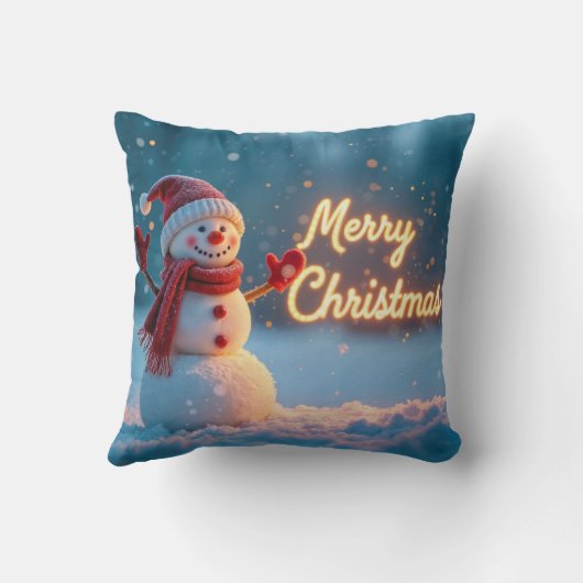 Merry Christmas Snowman with Neon Sign クッション (裏面)