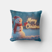 Merry Christmas Snowman with Neon Sign クッション (正面)