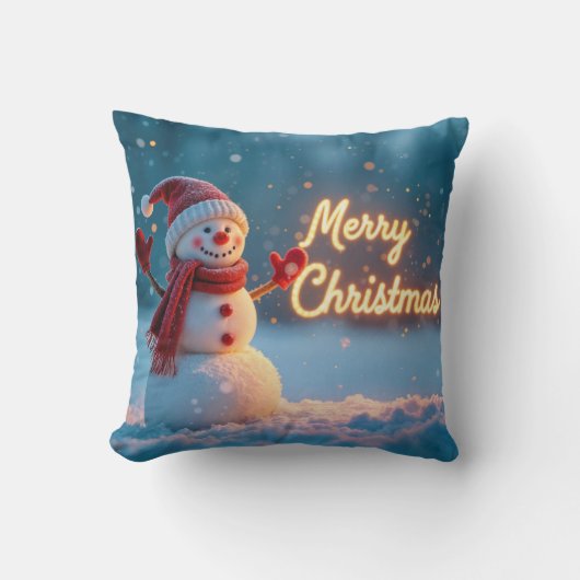 Merry Christmas Snowman with Neon Sign クッション (正面)