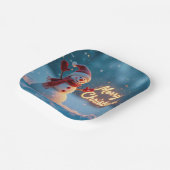 Merry Christmas Snowman with Neon Sign ペーパープレート (傾斜あり)