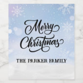 Merry Christmas Snowy Sky Personalized ワインラベル (シングルラベル)
