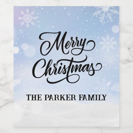 Merry Christmas Snowy Sky Personalized ワインラベル (シングルラベル)