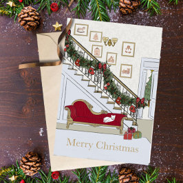 Merry Christmas Sofa Cat Greeting Card シーズンカード