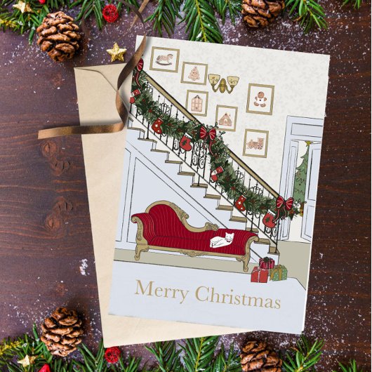 Merry Christmas Sofa Cat Greeting Card シーズンカード