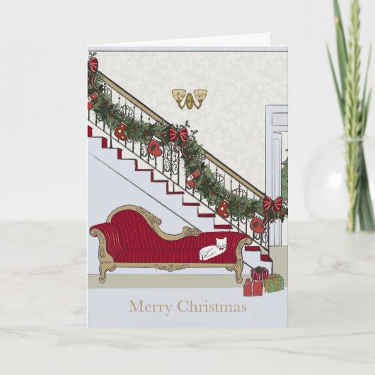 Merry Christmas Sofa Cat Greeting Card シーズンカード (正面)