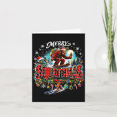 Merry Christmas Squatchmas Funny Bigfoot Snowboard カード (正面)
