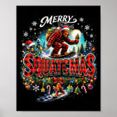 Merry Christmas Squatchmas Funny Bigfoot Snowboard ポスター (正面)