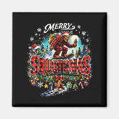 Merry Christmas Squatchmas Funny Bigfoot Snowboard マグネット (正面)
