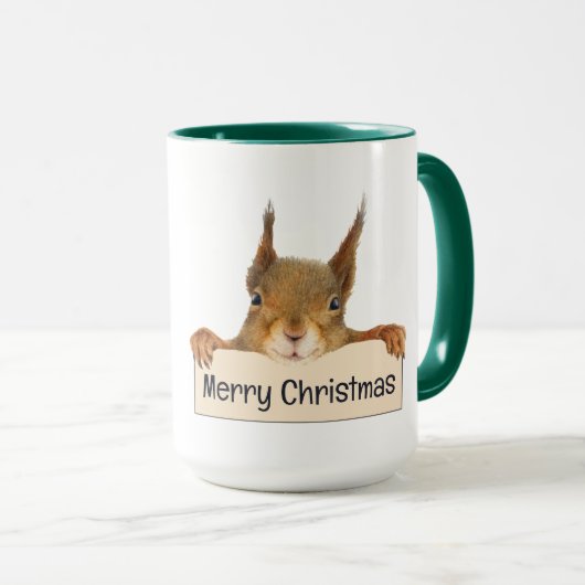 Merry Christmas Squirrel Christmas Tree Editable  マグカップ (正面右)