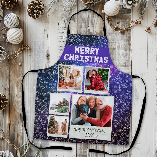 Merry Christmas Starry Night 5 Photo Family Gift エプロン