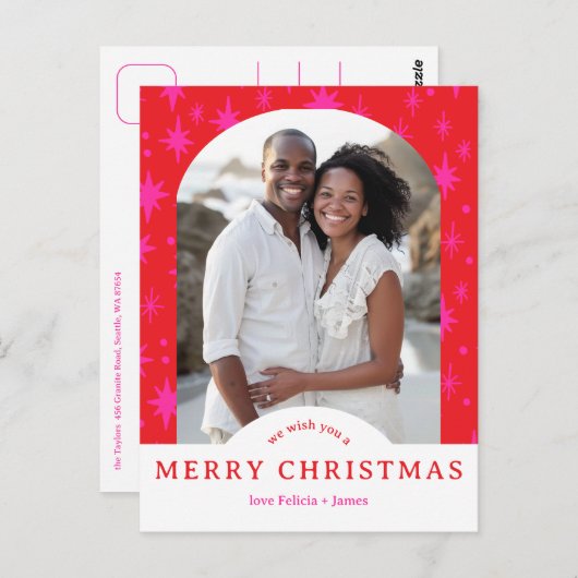 MERRY CHRISTMAS Stars Holiday CUSTOM Arch PHOTO ポストカード (正面/裏面)