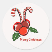 Merry Christmas Sticker – Candy Canes & Holly ラウンドシール (正面)
