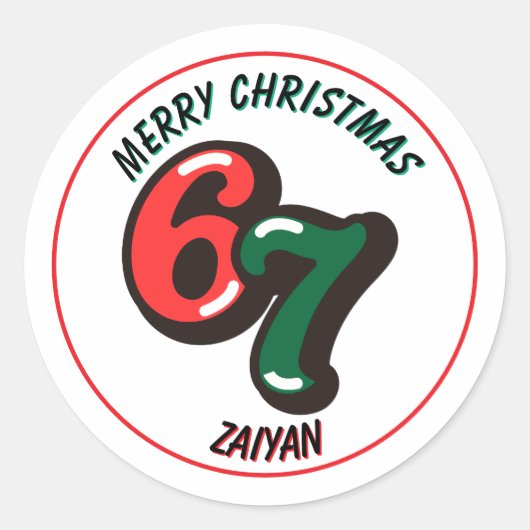 Merry Christmas Sticker Numbers 6 & 7 Custom Name ラウンドシール (正面)