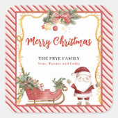 Merry Christmas Stickers Santa Sleigh Custom Label スクエアシール (正面)