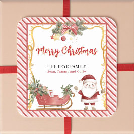 Merry Christmas Stickers Santa Sleigh Custom Label スクエアシール