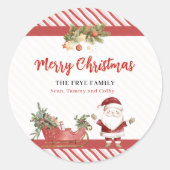 Merry Christmas Stickers Santa Sleigh Round Labels ラウンドシール (正面)
