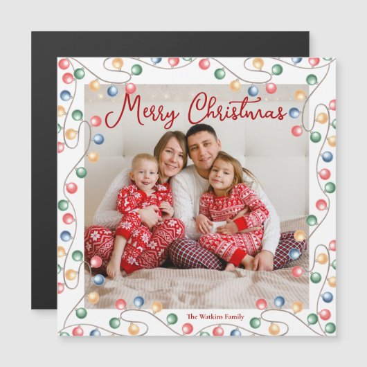 Merry Christmas String of Lights Photo Magnet Card (正面/裏面)