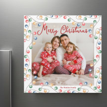 Merry Christmas String of Lights Photo Magnet Card