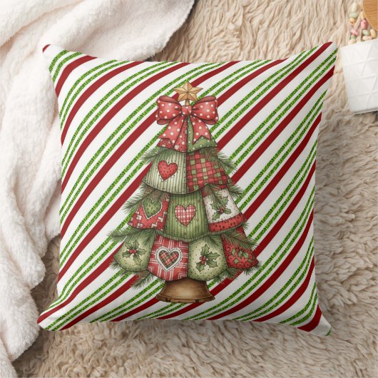 Merry Christmas Striped With Tree クッション (ブランケット)