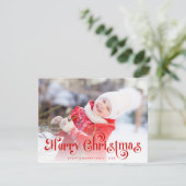 Merry Christmas Stylish Red Lettering Photo  シーズンカード (スタンド正面)