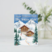 Merry Christmas Swiss Alps Winter Chalet Holiday ポストカード (スタンド正面)
