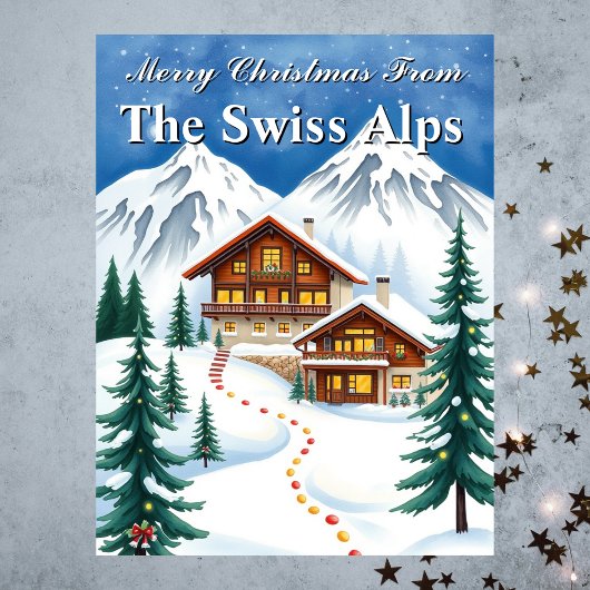 Merry Christmas Swiss Alps Winter Chalet Holiday ポストカード