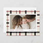 Merry Christmas Tartan Plaid Background シーズンポストカード (正面/裏面)