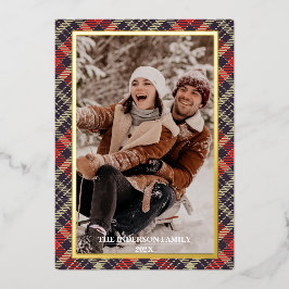 Merry Christmas Tartan Plaid Card - Foil Holiday  箔シーズンカード