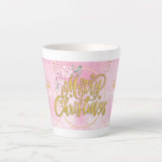 Merry Christmas Tasse - Gold & Rosa Design カフェラテマグ (正面)