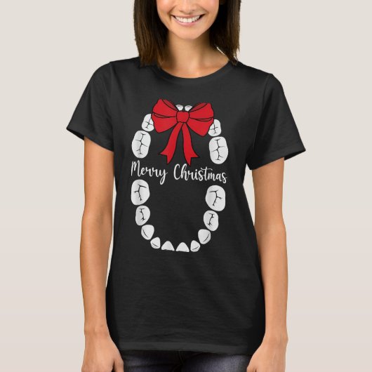 Merry Christmas Teeth Wreath Dental Christmas Shir Tシャツ (正面)