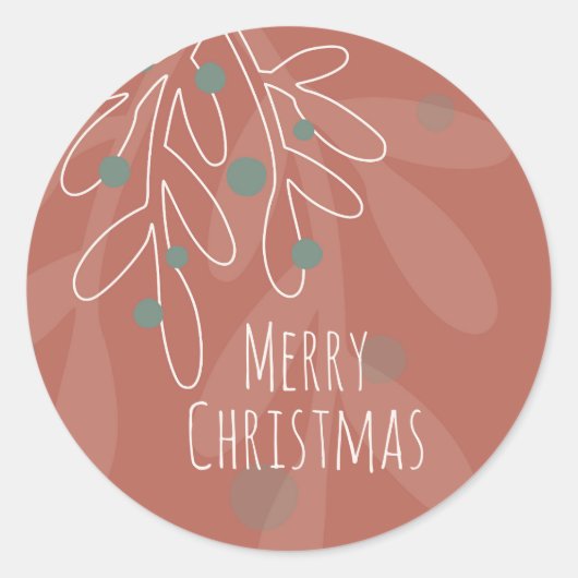Merry Christmas text in wine red floral ラウンドシール (正面)