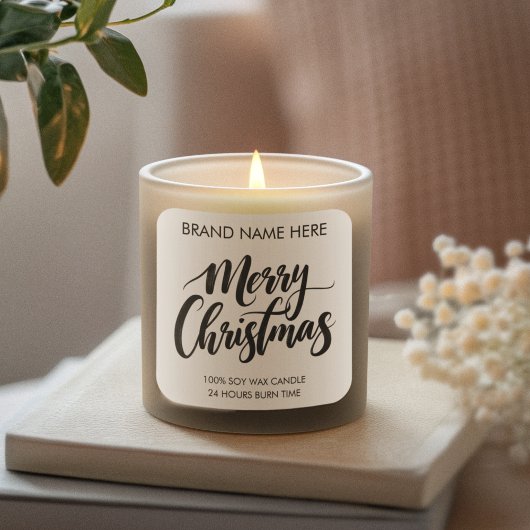 Merry Christmas Text | Modern Candle Labels スクエアシール