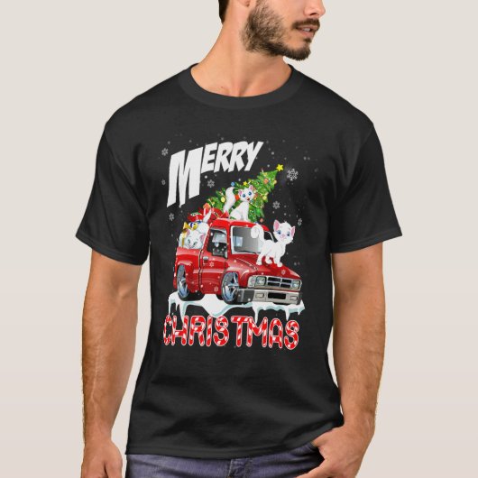 Merry Christmas Three Cats Xmas Tree On Pickup Tru Tシャツ (正面)