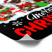 Merry Christmas Three Santa Elf Reindeer Siamese C ポスター (角)