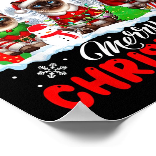 Merry Christmas Three Santa Elf Reindeer Siamese C ポスター (角)