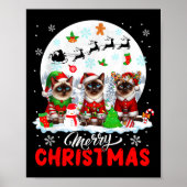 Merry Christmas Three Santa Elf Reindeer Siamese C ポスター (正面)