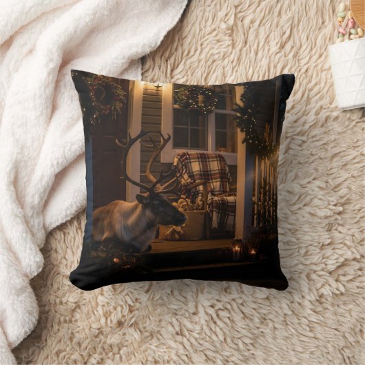 Merry Christmas Throw Pillow –  Reindeer  クッション (ブランケット)