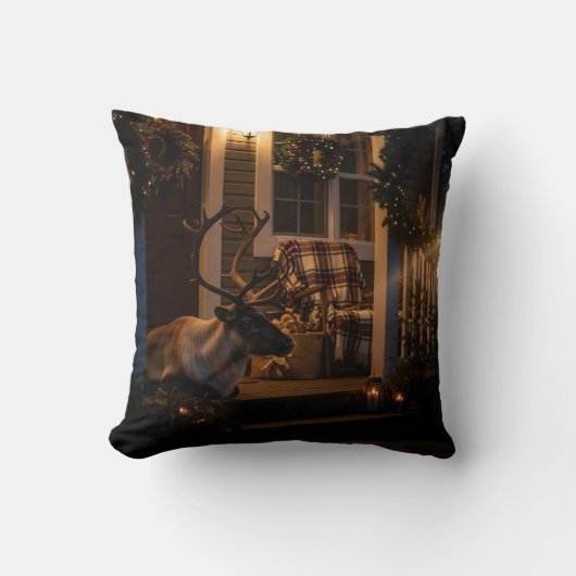 Merry Christmas Throw Pillow –  Reindeer  クッション (正面)