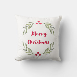 Merry Christmas Throw Pillow – Watercolor Floral クッション