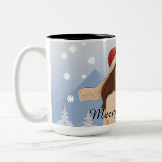 Merry Christmas to a Lovely Couple ツートーンマグカップ (左)