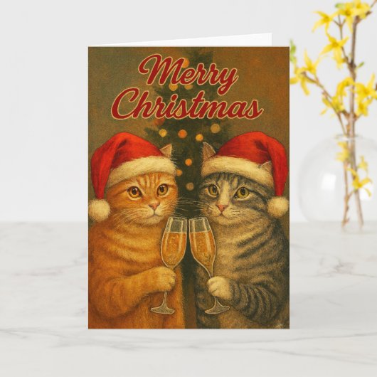 Merry Christmas – Toasting Cats Under the Tree   カード (黄色い花)