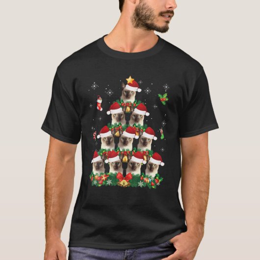 Merry Christmas Tonkinese Cat Santa Tree Pajama Sw Tシャツ (正面)