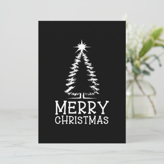 Merry Christmas Tree Black Chic Distressed Grunge シーズンカード (スタンド正面)