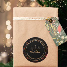 Merry Christmas Tree Black &Gold Festive ラウンドシール