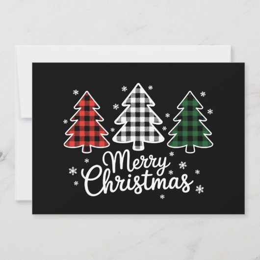 Merry Christmas Tree Buffalo Plaid Red White Green シーズンカード (正面)