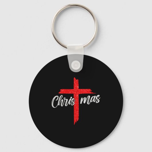 Merry Christmas Tree Christian Cross Jesus Faith B キーホルダー (正面)