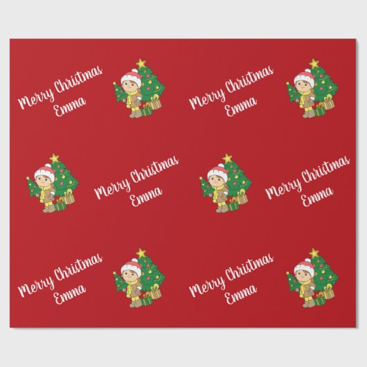 Merry Christmas Tree Custom Name Personalized ラッピングペーパー (フラット)