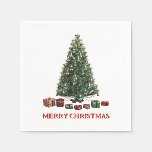 Merry Christmas. Tree (design 1) with gifts スタンダードカクテルナプキン (正面)