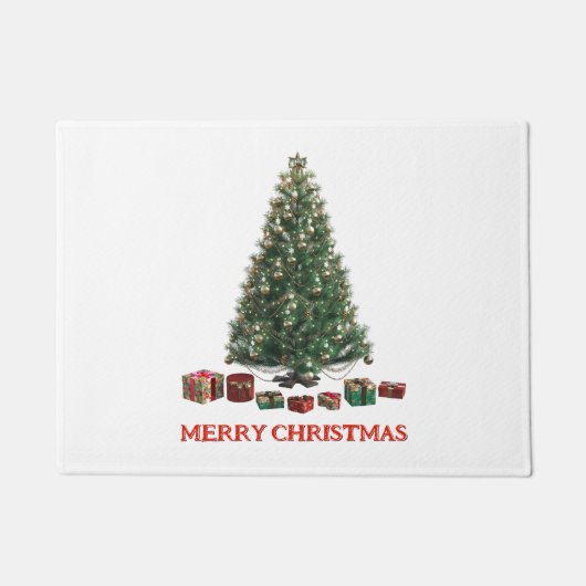 Merry Christmas. Tree (design 1) with gifts ドアマット (正面)