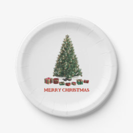 Merry Christmas. Tree (design 1) with gifts ペーパープレート